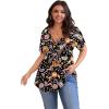 imagePOSESHE Womens Plus Size Tops 2025 Summer Short Sleeves Tunic Tops Casual VNeck Wrap Shirts Cute Dressy Work Blouses L4XLBlack Colorful Floral