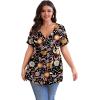 imagePOSESHE Womens Plus Size Tops 2025 Summer Short Sleeves Tunic Tops Casual VNeck Wrap Shirts Cute Dressy Work Blouses L4XLBlack Colorful Floral
