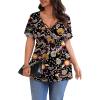 imagePOSESHE Womens Plus Size Tops 2025 Summer Short Sleeves Tunic Tops Casual VNeck Wrap Shirts Cute Dressy Work Blouses L4XLBlack Colorful Floral