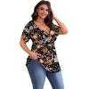imagePOSESHE Womens Plus Size Tops 2025 Summer Short Sleeves Tunic Tops Casual VNeck Wrap Shirts Cute Dressy Work Blouses L4XLBlack Colorful Floral