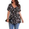 imagePOSESHE Womens Plus Size Tops 2025 Summer Short Sleeves Tunic Tops Casual VNeck Wrap Shirts Cute Dressy Work Blouses L4XLBlack Pink Floral