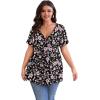 imagePOSESHE Womens Plus Size Tops 2025 Summer Short Sleeves Tunic Tops Casual VNeck Wrap Shirts Cute Dressy Work Blouses L4XLBlack Pink Floral