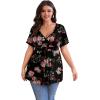 imagePOSESHE Womens Plus Size Tops 2025 Summer Short Sleeves Tunic Tops Casual VNeck Wrap Shirts Cute Dressy Work Blouses L4XLBlack Rose
