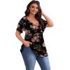 imagePOSESHE Womens Plus Size Tops 2025 Summer Short Sleeves Tunic Tops Casual VNeck Wrap Shirts Cute Dressy Work Blouses L4XLBlack Rose
