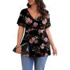 imagePOSESHE Womens Plus Size Tops 2025 Summer Short Sleeves Tunic Tops Casual VNeck Wrap Shirts Cute Dressy Work Blouses L4XLBlack Rose