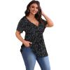imagePOSESHE Womens Plus Size Tops 2025 Summer Short Sleeves Tunic Tops Casual VNeck Wrap Shirts Cute Dressy Work Blouses L4XLBlack White Floral