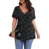 imagePOSESHE Womens Plus Size Tops 2025 Summer Short Sleeves Tunic Tops Casual VNeck Wrap Shirts Cute Dressy Work Blouses L4XLBlack White Floral