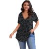 imagePOSESHE Womens Plus Size Tops 2025 Summer Short Sleeves Tunic Tops Casual VNeck Wrap Shirts Cute Dressy Work Blouses L4XLBlack White Floral