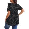 imagePOSESHE Womens Plus Size Tops 2025 Summer Short Sleeves Tunic Tops Casual VNeck Wrap Shirts Cute Dressy Work Blouses L4XLBlack White Floral