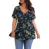 imagePOSESHE Womens Plus Size Tops 2025 Summer Short Sleeves Tunic Tops Casual VNeck Wrap Shirts Cute Dressy Work Blouses L4XLBlue Apricot