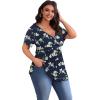imagePOSESHE Womens Plus Size Tops 2025 Summer Short Sleeves Tunic Tops Casual VNeck Wrap Shirts Cute Dressy Work Blouses L4XLBlue Begonia