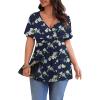 imagePOSESHE Womens Plus Size Tops 2025 Summer Short Sleeves Tunic Tops Casual VNeck Wrap Shirts Cute Dressy Work Blouses L4XLBlue Begonia