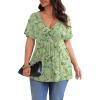 imagePOSESHE Womens Plus Size Tops 2025 Summer Short Sleeves Tunic Tops Casual VNeck Wrap Shirts Cute Dressy Work Blouses L4XLGreen White Floral