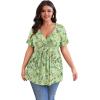 imagePOSESHE Womens Plus Size Tops 2025 Summer Short Sleeves Tunic Tops Casual VNeck Wrap Shirts Cute Dressy Work Blouses L4XLGreen White Floral