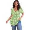 imagePOSESHE Womens Plus Size Tops 2025 Summer Short Sleeves Tunic Tops Casual VNeck Wrap Shirts Cute Dressy Work Blouses L4XLGreen White Floral