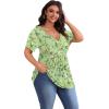 imagePOSESHE Womens Plus Size Tops 2025 Summer Short Sleeves Tunic Tops Casual VNeck Wrap Shirts Cute Dressy Work Blouses L4XLGreen White Floral