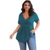 imagePOSESHE Womens Plus Size Tops 2025 Summer Short Sleeves Tunic Tops Casual VNeck Wrap Shirts Cute Dressy Work Blouses L4XLGrey Blue