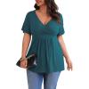 imagePOSESHE Womens Plus Size Tops 2025 Summer Short Sleeves Tunic Tops Casual VNeck Wrap Shirts Cute Dressy Work Blouses L4XLGrey Blue