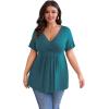 imagePOSESHE Womens Plus Size Tops 2025 Summer Short Sleeves Tunic Tops Casual VNeck Wrap Shirts Cute Dressy Work Blouses L4XLGrey Blue