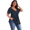 imagePOSESHE Womens Plus Size Tops 2025 Summer Short Sleeves Tunic Tops Casual VNeck Wrap Shirts Cute Dressy Work Blouses L4XLNavy White Floral