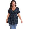 imagePOSESHE Womens Plus Size Tops 2025 Summer Short Sleeves Tunic Tops Casual VNeck Wrap Shirts Cute Dressy Work Blouses L4XLNavy White Floral