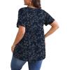 imagePOSESHE Womens Plus Size Tops 2025 Summer Short Sleeves Tunic Tops Casual VNeck Wrap Shirts Cute Dressy Work Blouses L4XLNavy White Floral