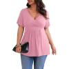 imagePOSESHE Womens Plus Size Tops 2025 Summer Short Sleeves Tunic Tops Casual VNeck Wrap Shirts Cute Dressy Work Blouses L4XLPink Red