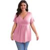imagePOSESHE Womens Plus Size Tops 2025 Summer Short Sleeves Tunic Tops Casual VNeck Wrap Shirts Cute Dressy Work Blouses L4XLPink Red