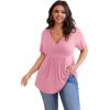 imagePOSESHE Womens Plus Size Tops 2025 Summer Short Sleeves Tunic Tops Casual VNeck Wrap Shirts Cute Dressy Work Blouses L4XLPink Red