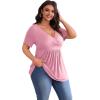 imagePOSESHE Womens Plus Size Tops 2025 Summer Short Sleeves Tunic Tops Casual VNeck Wrap Shirts Cute Dressy Work Blouses L4XLPink Red