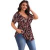 imagePOSESHE Womens Plus Size Tops 2025 Summer Short Sleeves Tunic Tops Casual VNeck Wrap Shirts Cute Dressy Work Blouses L4XLPlum Blossom Red