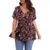 imagePOSESHE Womens Plus Size Tops 2025 Summer Short Sleeves Tunic Tops Casual VNeck Wrap Shirts Cute Dressy Work Blouses L4XLPlum Blossom Red