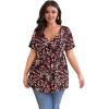 imagePOSESHE Womens Plus Size Tops 2025 Summer Short Sleeves Tunic Tops Casual VNeck Wrap Shirts Cute Dressy Work Blouses L4XLPlum Blossom Red