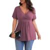 imagePOSESHE Womens Plus Size Tops 2025 Summer Short Sleeves Tunic Tops Casual VNeck Wrap Shirts Cute Dressy Work Blouses L4XLPurple Red