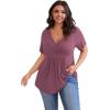 imagePOSESHE Womens Plus Size Tops 2025 Summer Short Sleeves Tunic Tops Casual VNeck Wrap Shirts Cute Dressy Work Blouses L4XLPurple Red