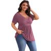 imagePOSESHE Womens Plus Size Tops 2025 Summer Short Sleeves Tunic Tops Casual VNeck Wrap Shirts Cute Dressy Work Blouses L4XLPurple Red