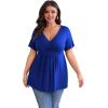 imagePOSESHE Womens Plus Size Tops 2025 Summer Short Sleeves Tunic Tops Casual VNeck Wrap Shirts Cute Dressy Work Blouses L4XLRoyal Blue