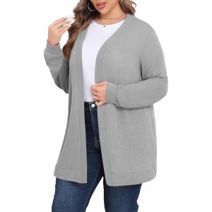 imagePOSESHE Womens Plus Size Cardigan Sweater 2025 Fall Long Sleeve Lightweight Knit Open Front Casual Loose CardiganGrey