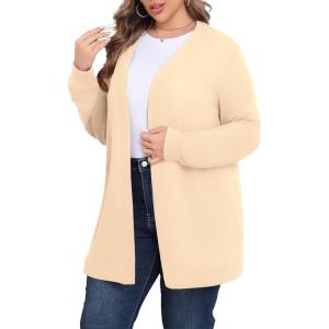 imagePOSESHE Womens Plus Size Cardigan Sweater 2025 Fall Long Sleeve Lightweight Knit Open Front Casual Loose CardiganKhaki
