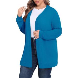 imagePOSESHE Womens Plus Size Cardigan Sweater 2025 Fall Long Sleeve Lightweight Knit Open Front Casual Loose CardiganLake Blue