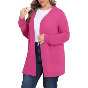 imagePOSESHE Womens Plus Size Cardigan Sweater 2025 Fall Long Sleeve Lightweight Knit Open Front Casual Loose CardiganPurple Red