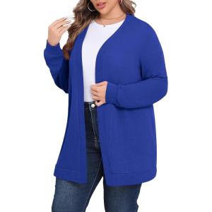 imagePOSESHE Womens Plus Size Cardigan Sweater 2025 Fall Long Sleeve Lightweight Knit Open Front Casual Loose CardiganRoyal Blue