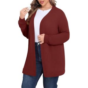 imagePOSESHE Womens Plus Size Cardigan Sweater 2025 Fall Long Sleeve Lightweight Knit Open Front Casual Loose CardiganTangerine
