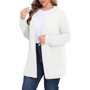 imagePOSESHE Womens Plus Size Cardigan Sweater 2025 Fall Long Sleeve Lightweight Knit Open Front Casual Loose CardiganWhite