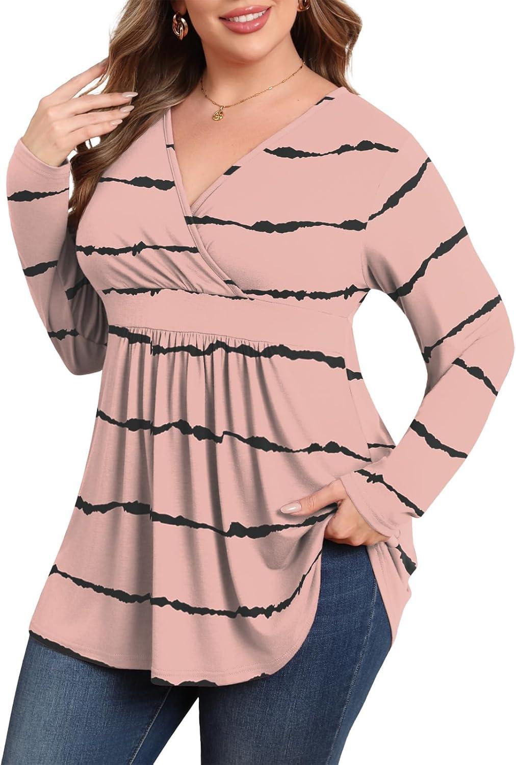 imagePOSESHE Womens Plus Size Long Sleeves Tops 2025 Fall Winter Tunic Tops Casual VNeck Wrap Shirts Dressy Work Blouses L4XLBeen Red