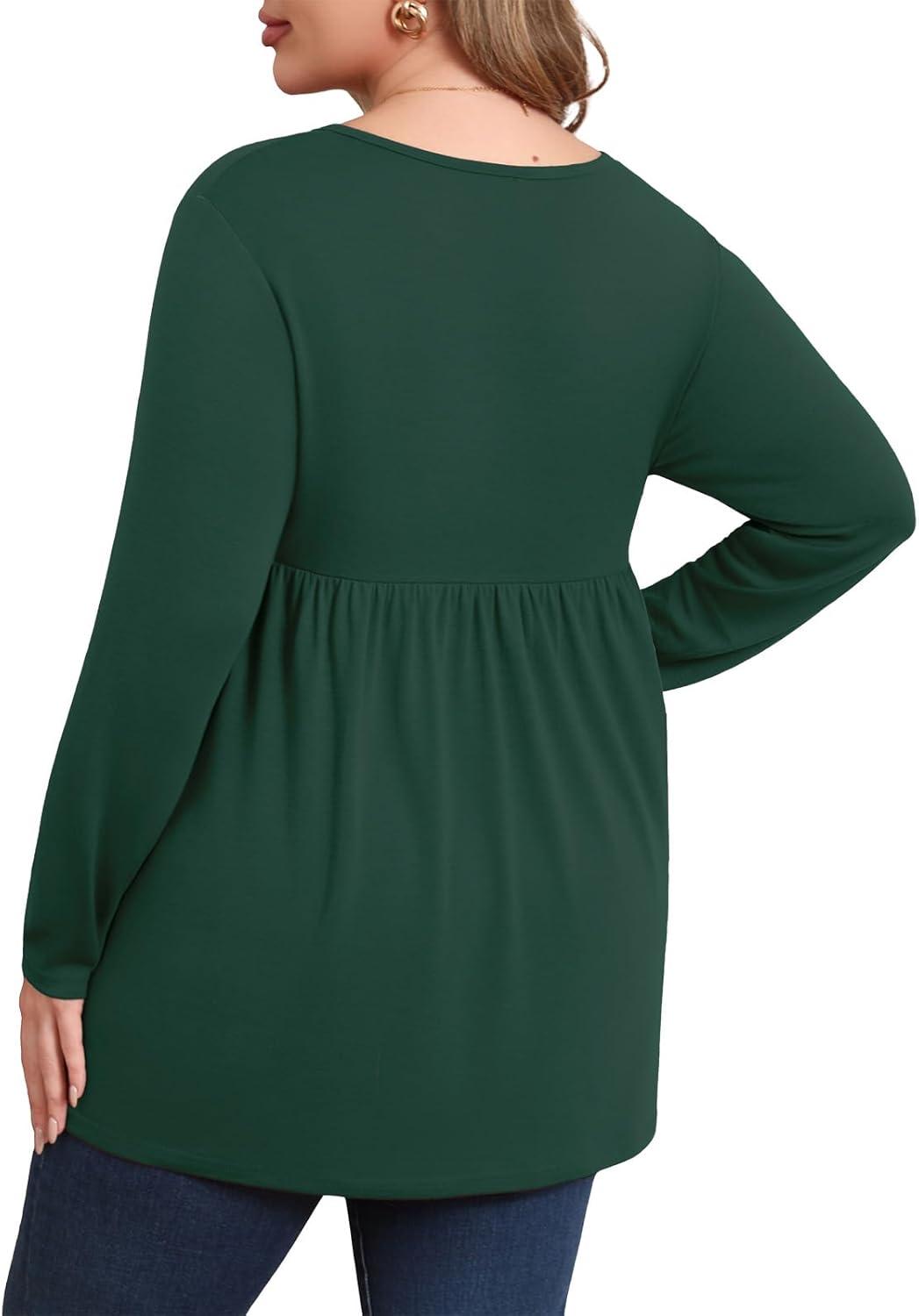 imagePOSESHE Womens Plus Size Long Sleeves Tops 2025 Fall Winter Tunic Tops Casual VNeck Wrap Shirts Dressy Work Blouses L4XLGreen
