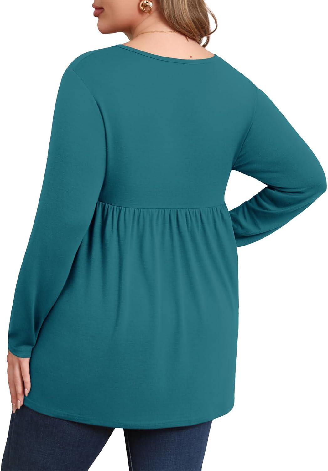 imagePOSESHE Womens Plus Size Long Sleeves Tops 2025 Fall Winter Tunic Tops Casual VNeck Wrap Shirts Dressy Work Blouses L4XLGrey Blue
