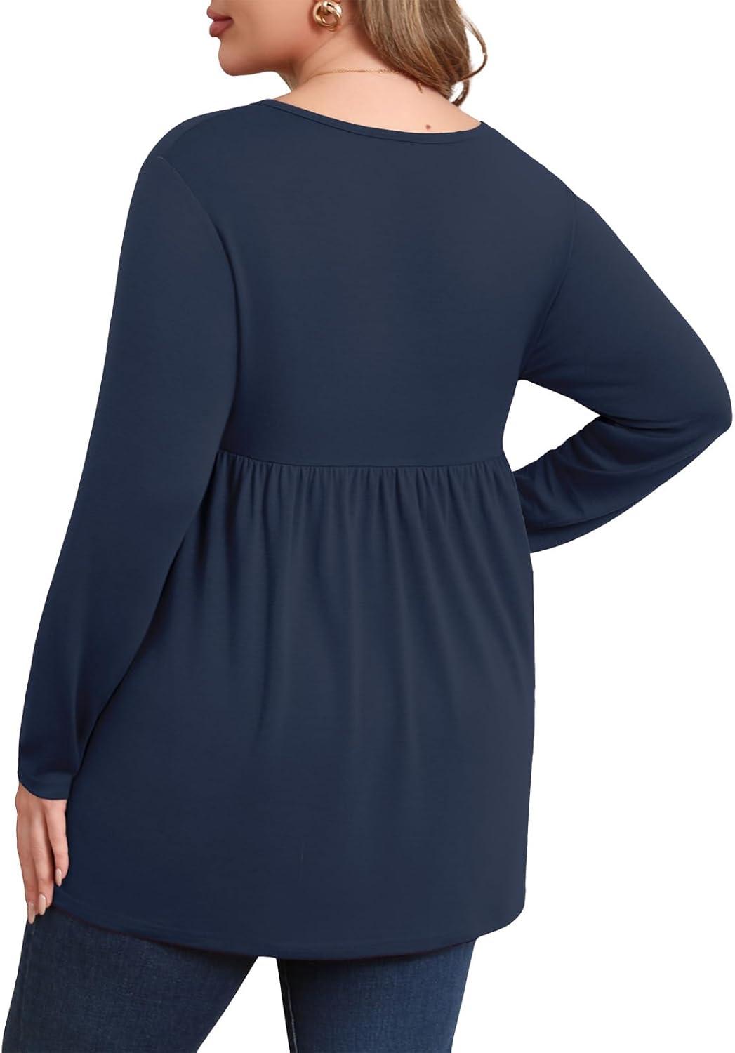 imagePOSESHE Womens Plus Size Long Sleeves Tops 2025 Fall Winter Tunic Tops Casual VNeck Wrap Shirts Dressy Work Blouses L4XLNavy Blue