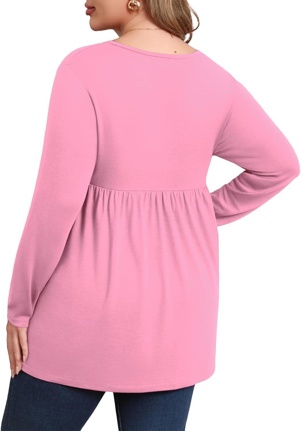 imagePOSESHE Womens Plus Size Long Sleeves Tops 2025 Fall Winter Tunic Tops Casual VNeck Wrap Shirts Dressy Work Blouses L4XLPink Red