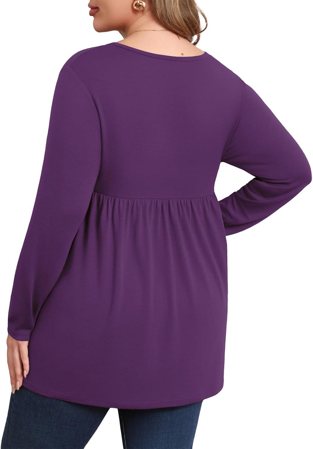 imagePOSESHE Womens Plus Size Long Sleeves Tops 2025 Fall Winter Tunic Tops Casual VNeck Wrap Shirts Dressy Work Blouses L4XLPurple